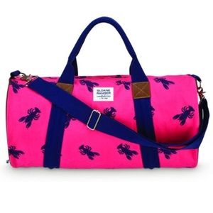 Sloane Ranger pink and navy blue lobster duffel